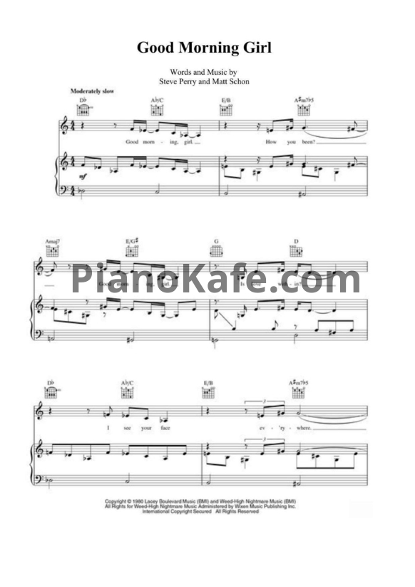Ноты Steve Perry - Good morning girl - PianoKafe.com