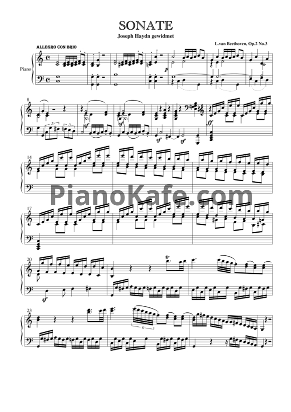 Ноты Л. Бетховен - Соната, Op.2 No. 3 - PianoKafe.com