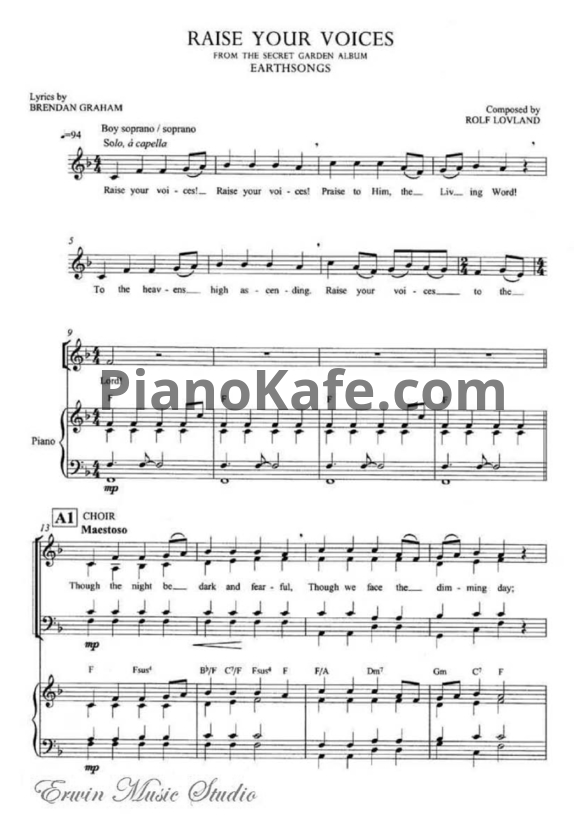 Ноты Secret Garden - Raise Your Voices (для пианино и скрипки) - PianoKafe.com