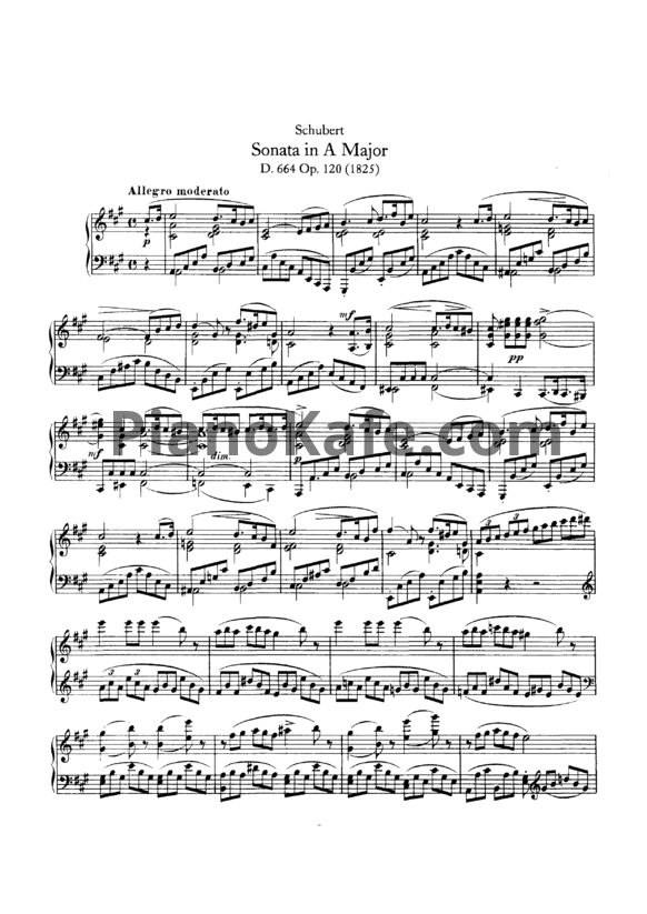 Ноты Франц Шуберт - Соната ля мажор (D. 664, Op. 120) - PianoKafe.com