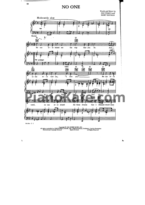 Ноты Ray Charles - No one - PianoKafe.com