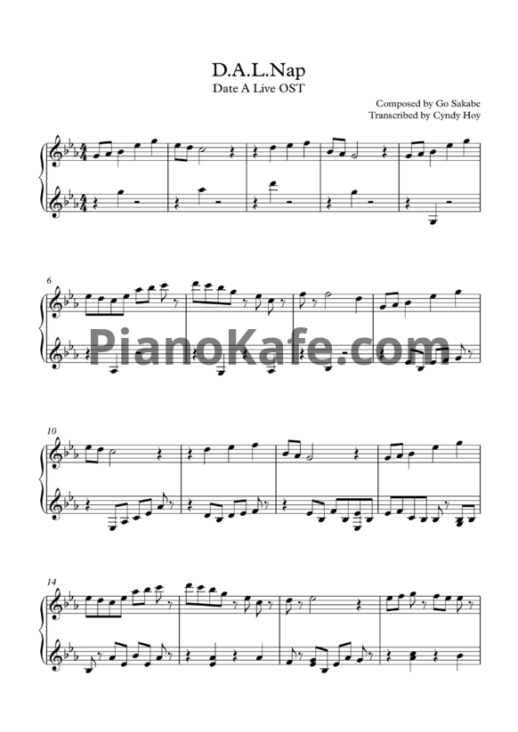Ноты Go Sakabe - D.A.L.Nap - PianoKafe.com