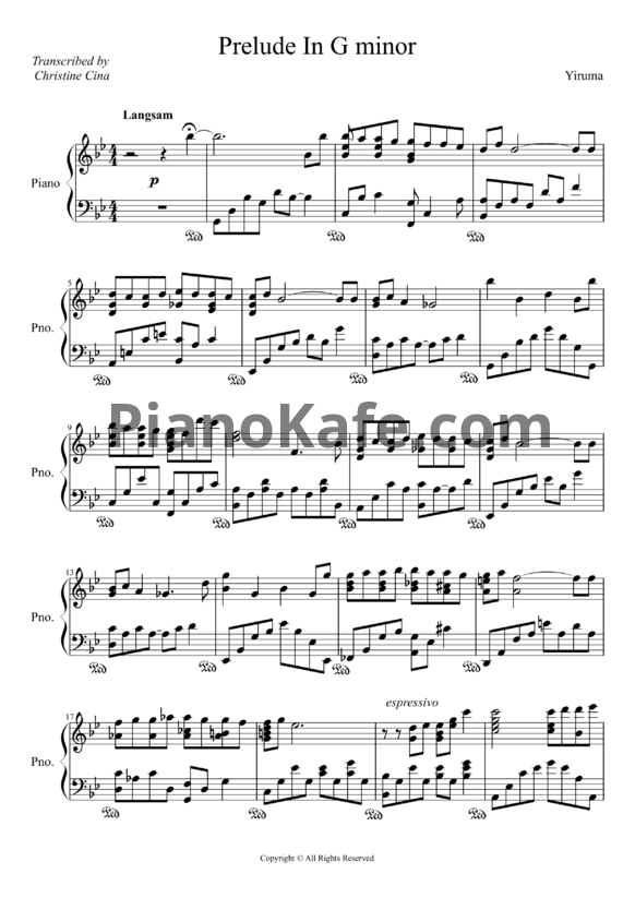 Ноты Yiruma - Prelude in G minor - PianoKafe.com