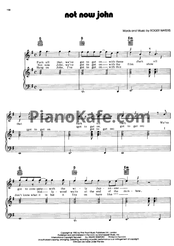 Ноты Pink Floyd - Not now John - PianoKafe.com