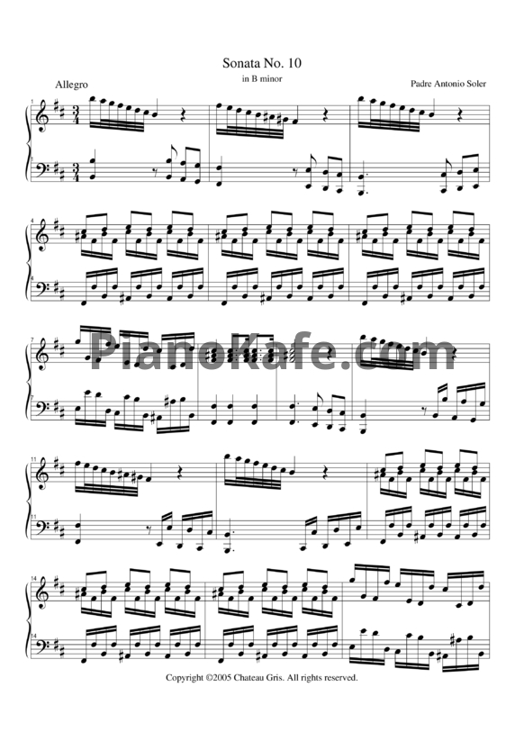 Ноты Antonio Soler - Sonata 10 in B minor - PianoKafe.com