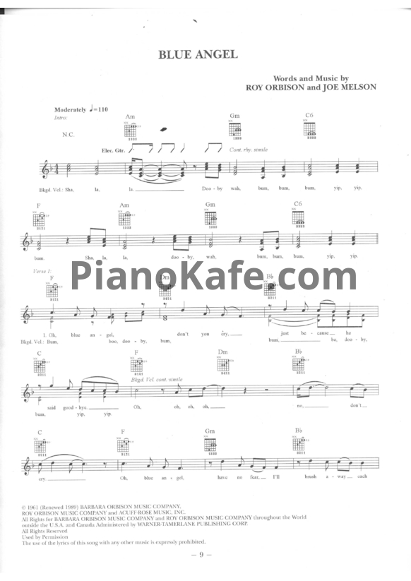 Ноты Roy Orbison - Blue angel - PianoKafe.com