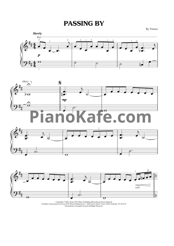 Ноты Yiruma - Passing by (Версия 2) - PianoKafe.com