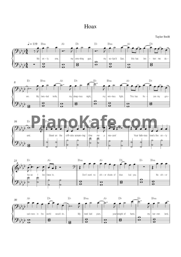 Ноты Taylor Swift - Hoax - PianoKafe.com