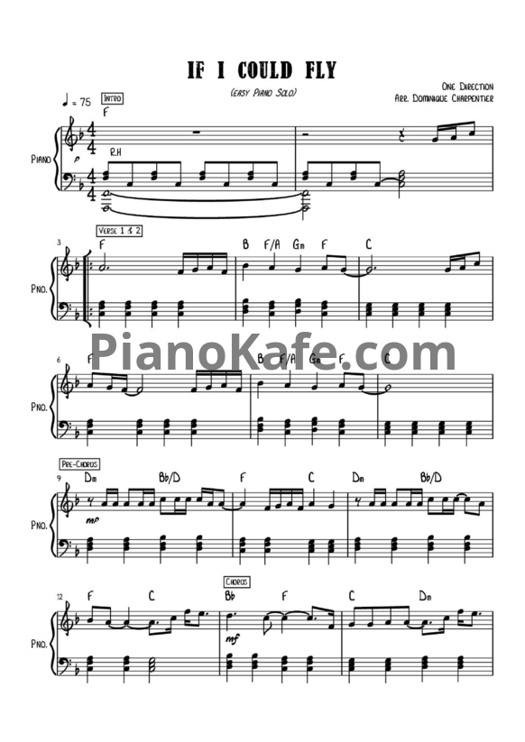 Ноты One Direction - If I could fly - PianoKafe.com