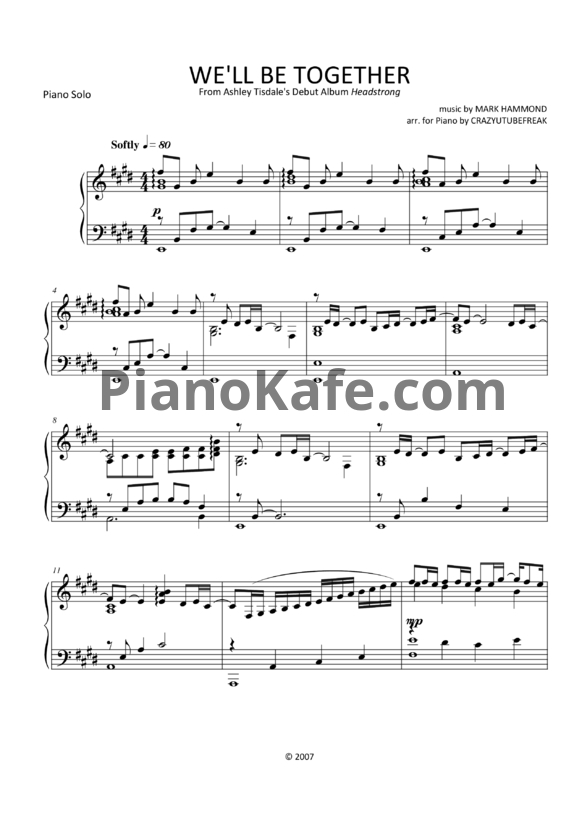 Ноты Ashley Tisdale - We'll be together - PianoKafe.com