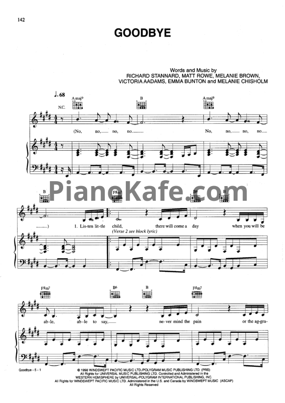 Ноты Spice Girls - Goodbye - PianoKafe.com
