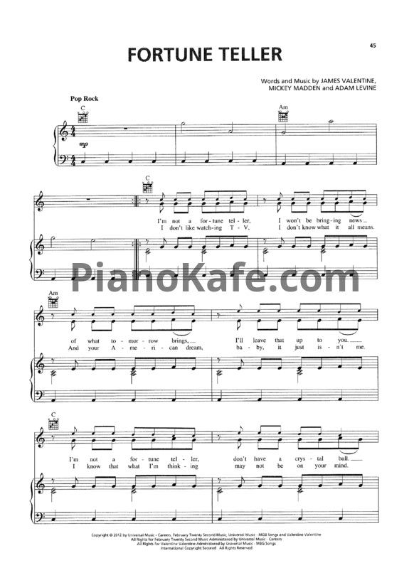 Ноты Maroon 5 - Fortune teller - PianoKafe.com