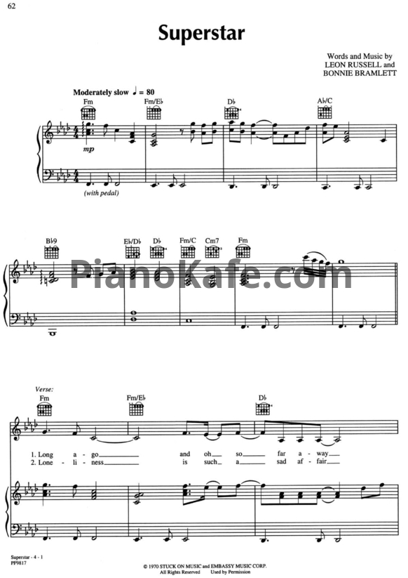 Ноты The Carpenters - Superstar - PianoKafe.com