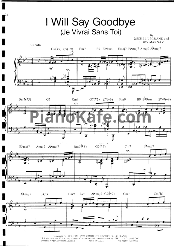 Ноты Bill Evans - I will say goodbye (Je vivrai sans toi) - PianoKafe.com