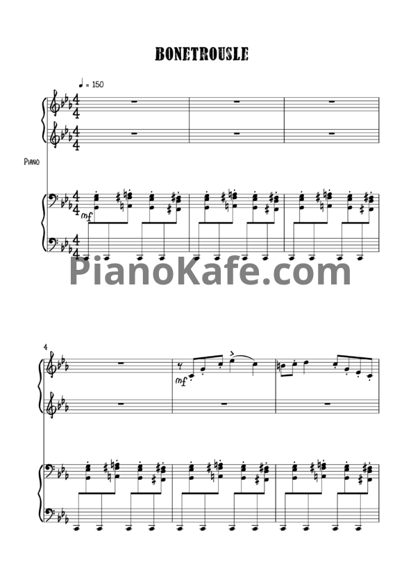 Ноты Toby Fox - Bonetrousle (для фортепиано в 4 руки) - PianoKafe.com