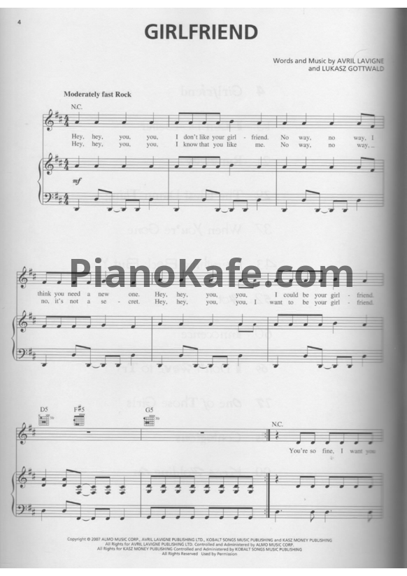 Ноты Avril Lavigne - Girlfriend - PianoKafe.com