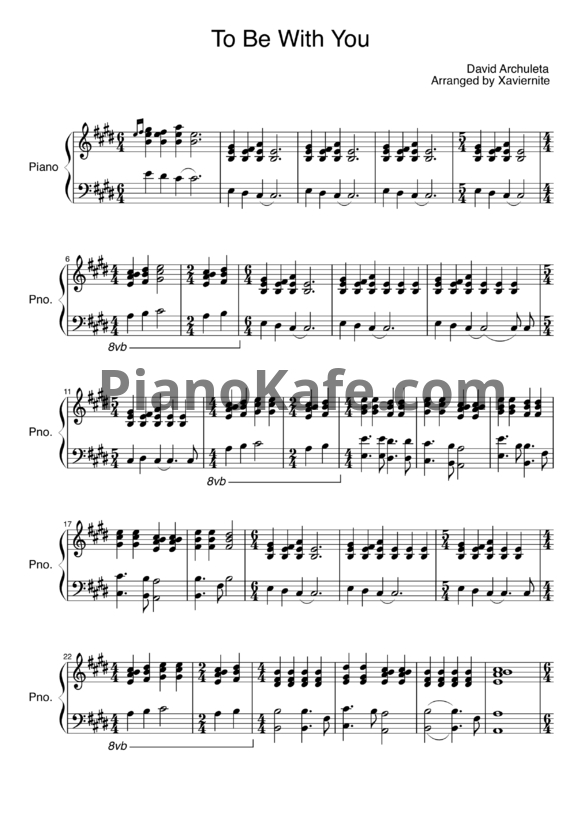 Ноты David Archuleta - To be with you - PianoKafe.com