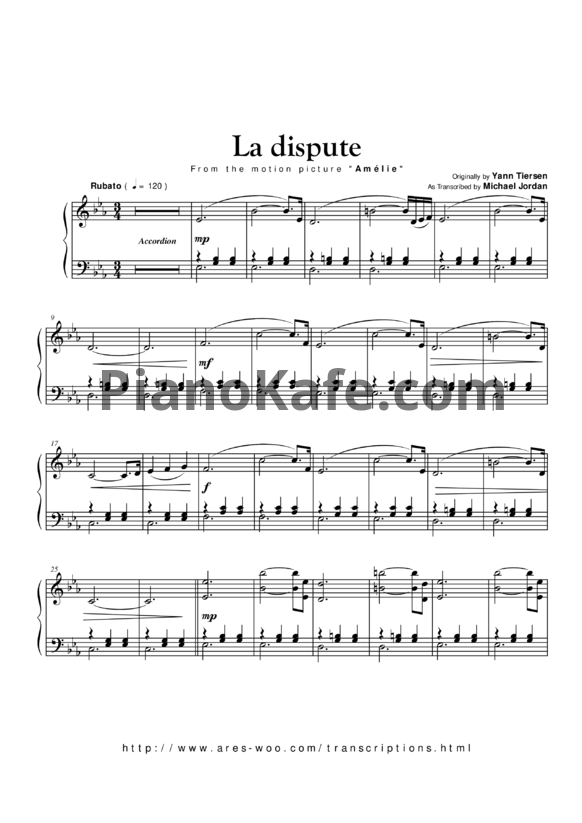 Ноты Yann Tiersen - La Dispute - PianoKafe.com