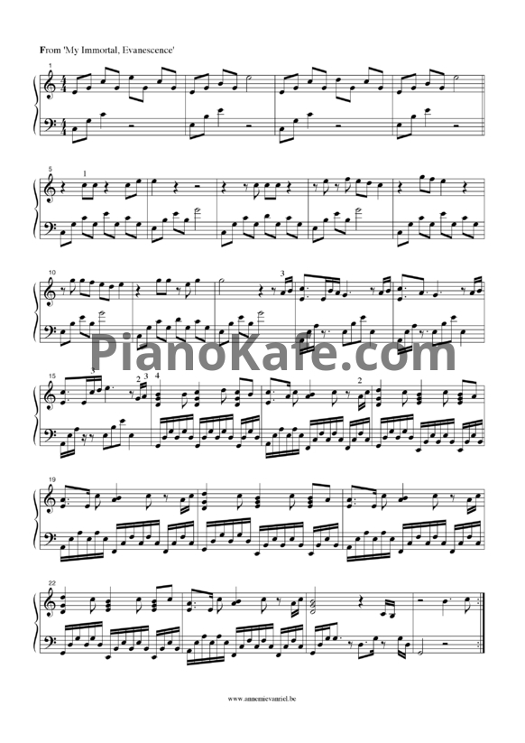 Ноты Evanescence - My Immortal (Easy) - PianoKafe.com