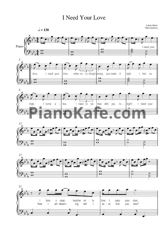 Ноты Calvin Harris feat. Ellie Goulding - I need your love (Версия 2) - PianoKafe.com