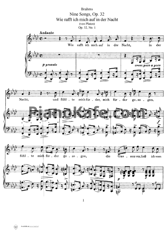 Ноты И. Брамс - Девять напевов (Op. 69) - PianoKafe.com