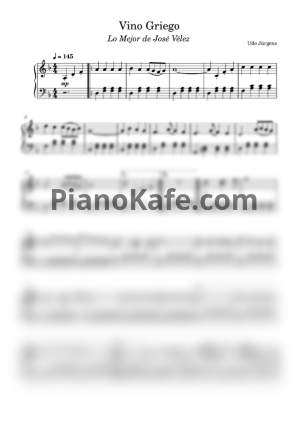 Ноты José Vélez - Vino Griego (Греческое Вино) - PianoKafe.com