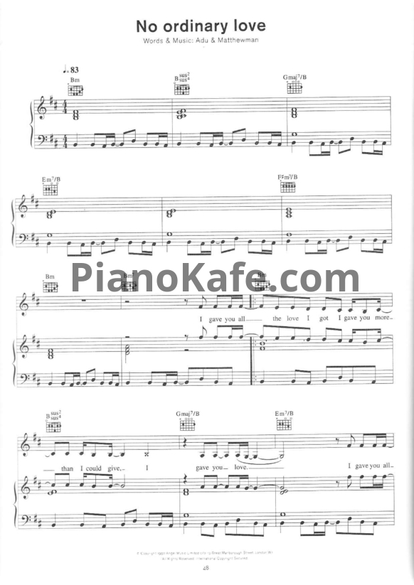 Ноты Sade - No ordinary love - PianoKafe.com