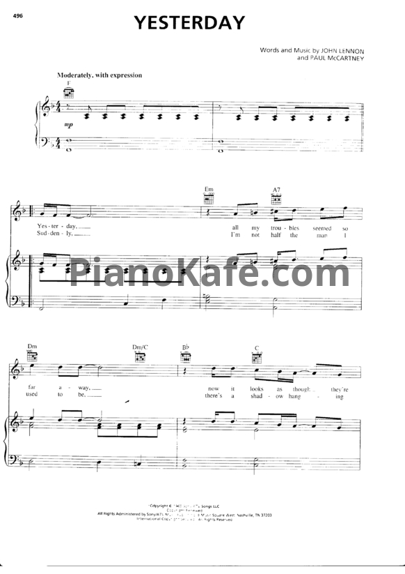 Ноты The Beatles - Yesterday (Версия 6) - PianoKafe.com