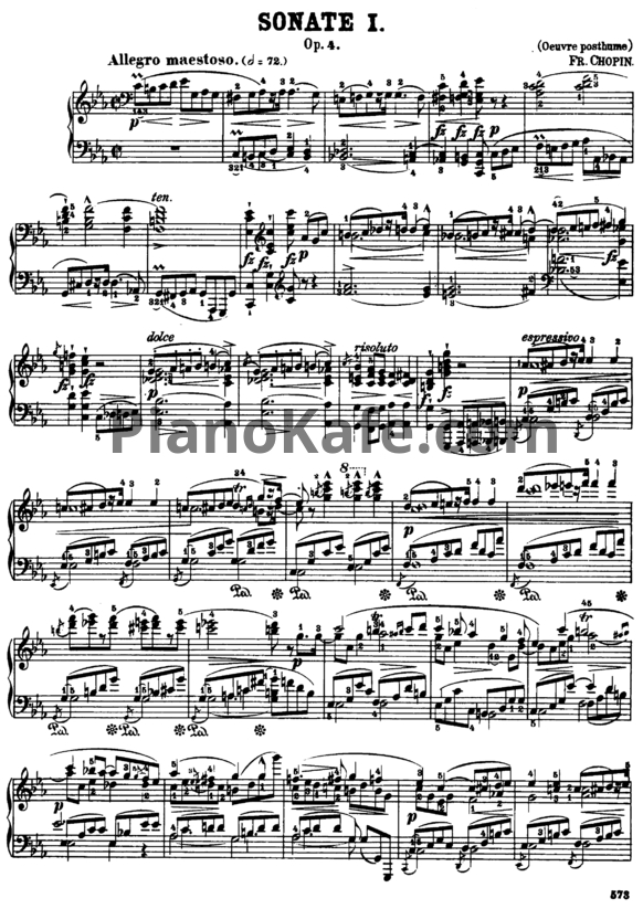 Ноты Фредерик Шопен - Соната №1 (Op. 4) - PianoKafe.com
