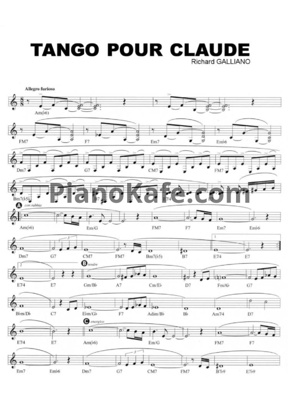 Ноты R, Gilliano - Tango pour claude - PianoKafe.com