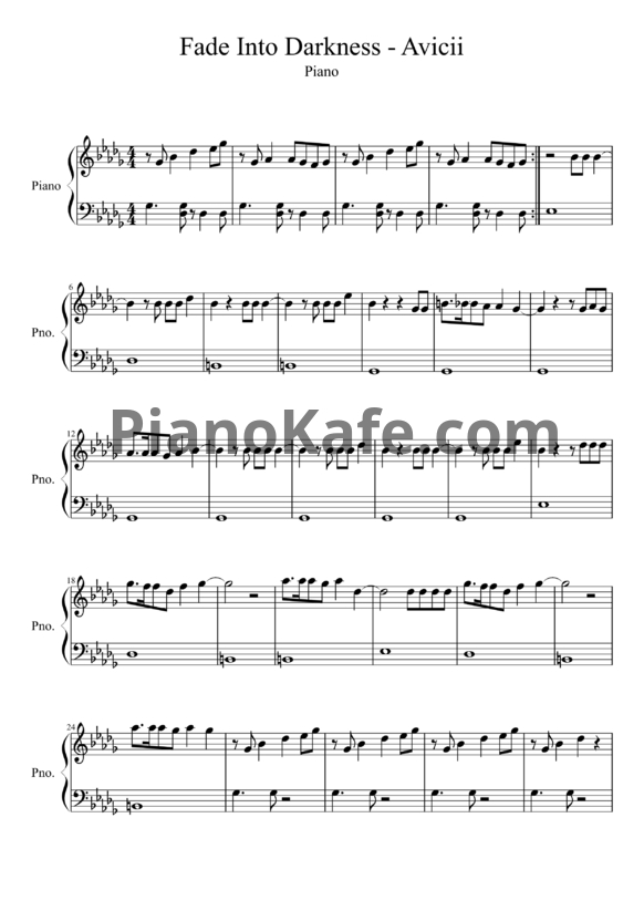 Ноты Avicii - Fade Into Darkness - PianoKafe.com