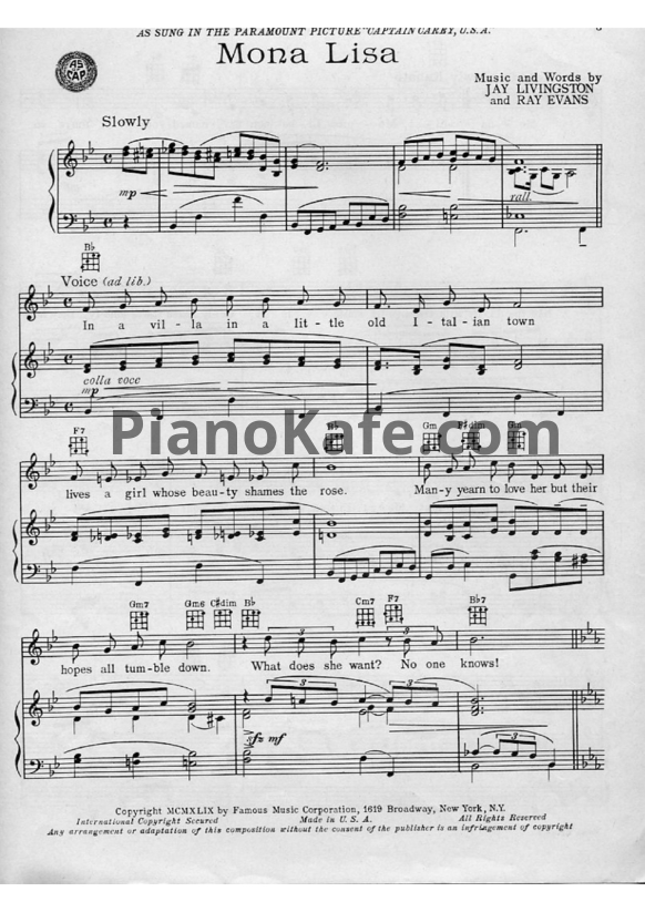 Ноты Nat King Cole - Mona Lisa - PianoKafe.com