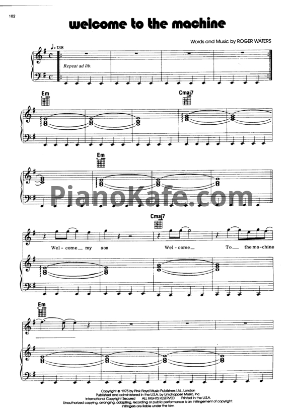 Ноты Pink Floyd - Welcome to the machine - PianoKafe.com