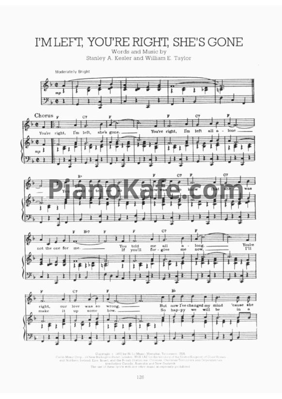 Ноты Elvis Presley - I'm left, you're right, she's gone - PianoKafe.com