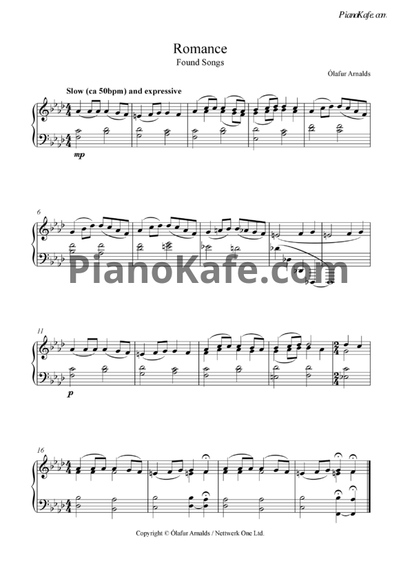 Ноты Olafur Arnalds - Romance - PianoKafe.com