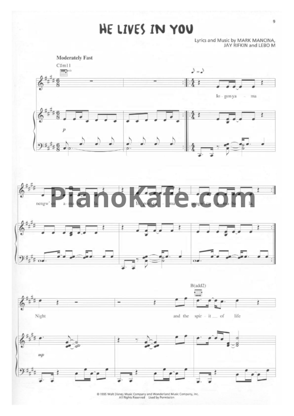Ноты Mark Mancia, Jay Rifkin, Lebo M - He lives in you - PianoKafe.com