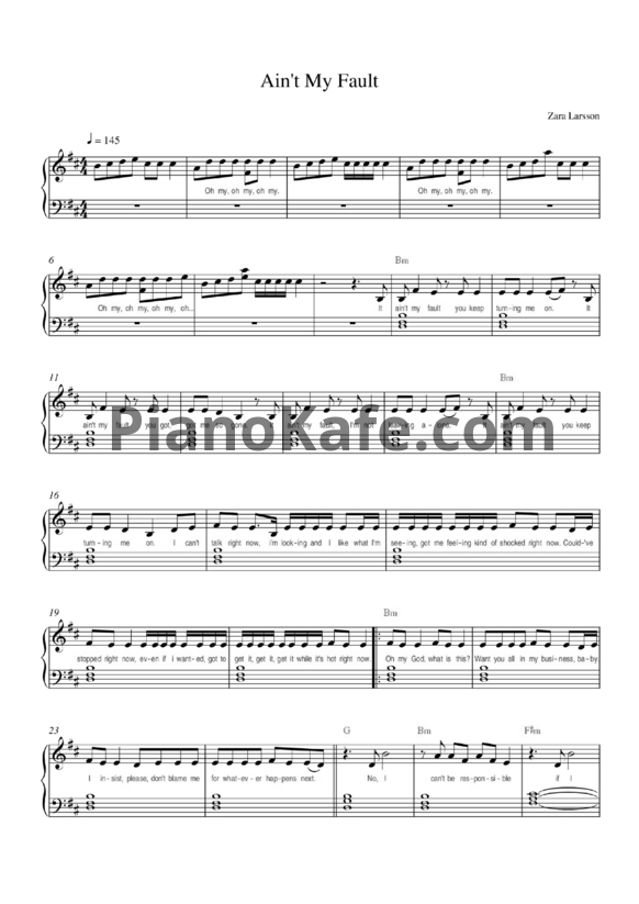 Ноты Zara Larsson - Ain't my fault - PianoKafe.com