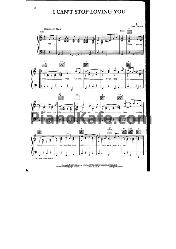 Ноты Ray Charles - I can't stop loving you (Piano solo) - PianoKafe.com