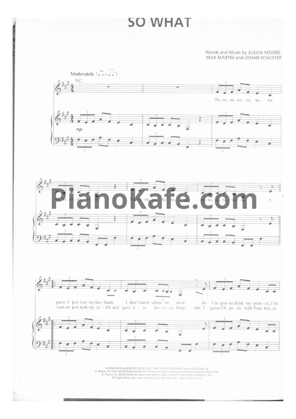 Ноты Pink - So what - PianoKafe.com