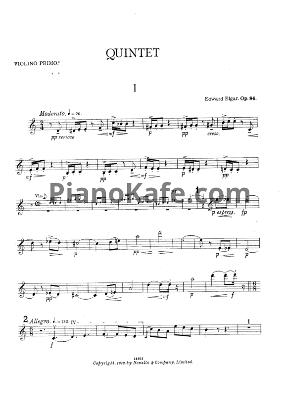 Ноты Эдуард Элгар - Фортепианный квинтет ля минор (Op. 84) - PianoKafe.com