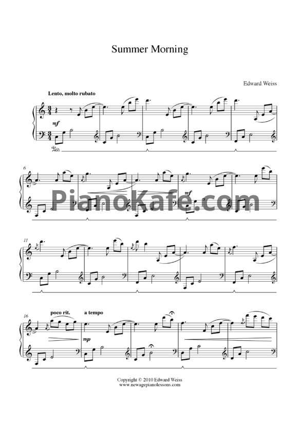 Ноты Edward Weiss - Summer morning - PianoKafe.com