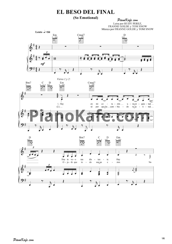 Ноты Christina Aguilera - El beso del final - PianoKafe.com
