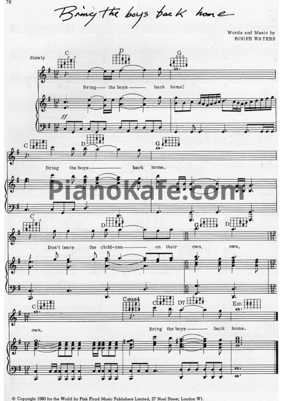 Ноты Pink Floyd - Bring the boys back home - PianoKafe.com