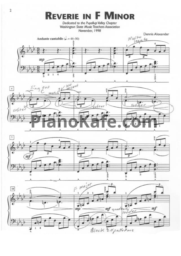 Ноты Dennis Alexander - Reverie in F minor - PianoKafe.com