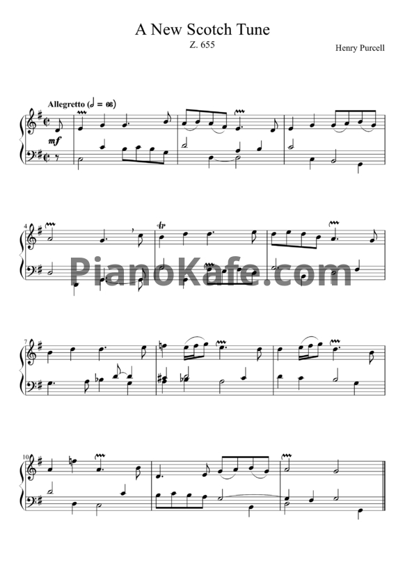 Ноты Генри Пёрселл - Новая шотландская мелодия (Z 655) - PianoKafe.com