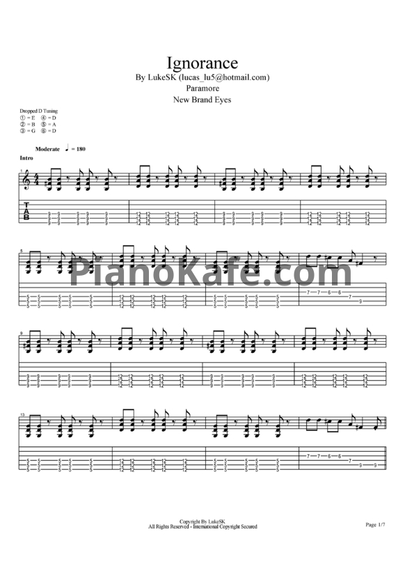 Ноты Paramore - Ignorance - PianoKafe.com