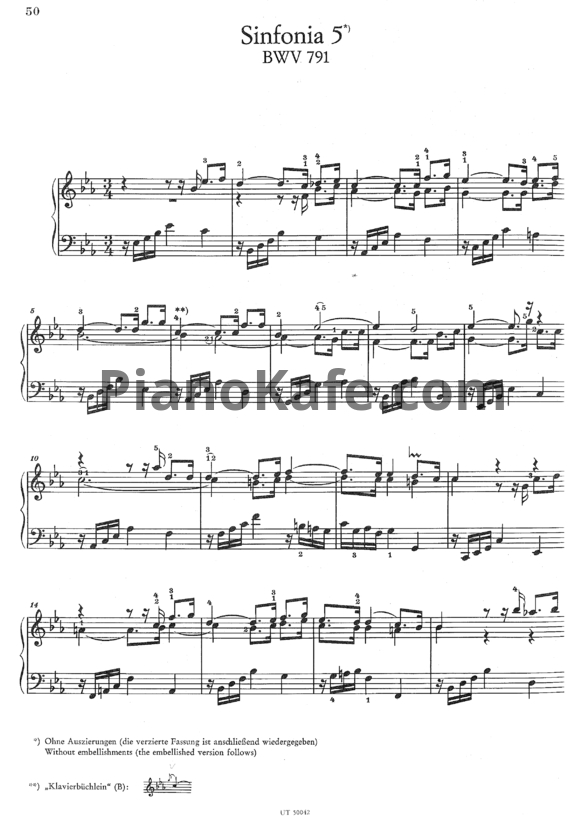 Ноты И. Бах - Симфония №5 (BWV 791) - PianoKafe.com