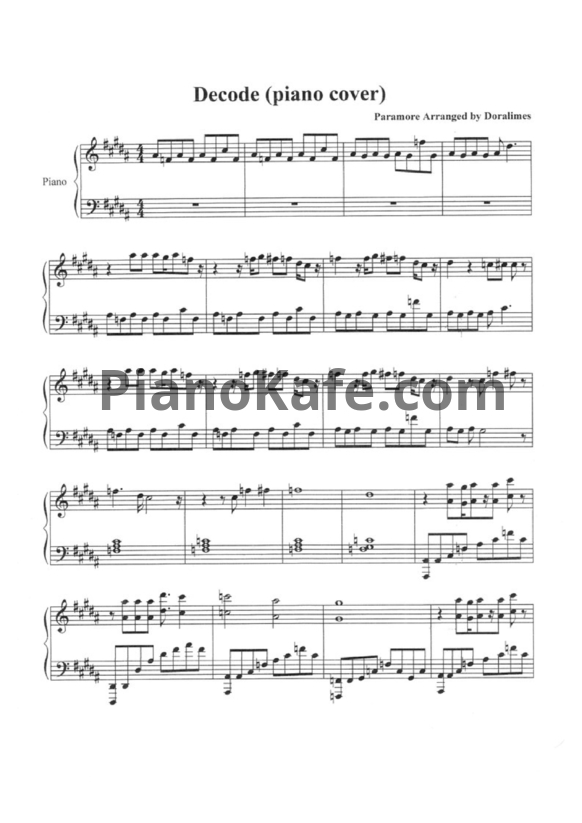 Ноты Paramore - Decode (Версия 2) - PianoKafe.com