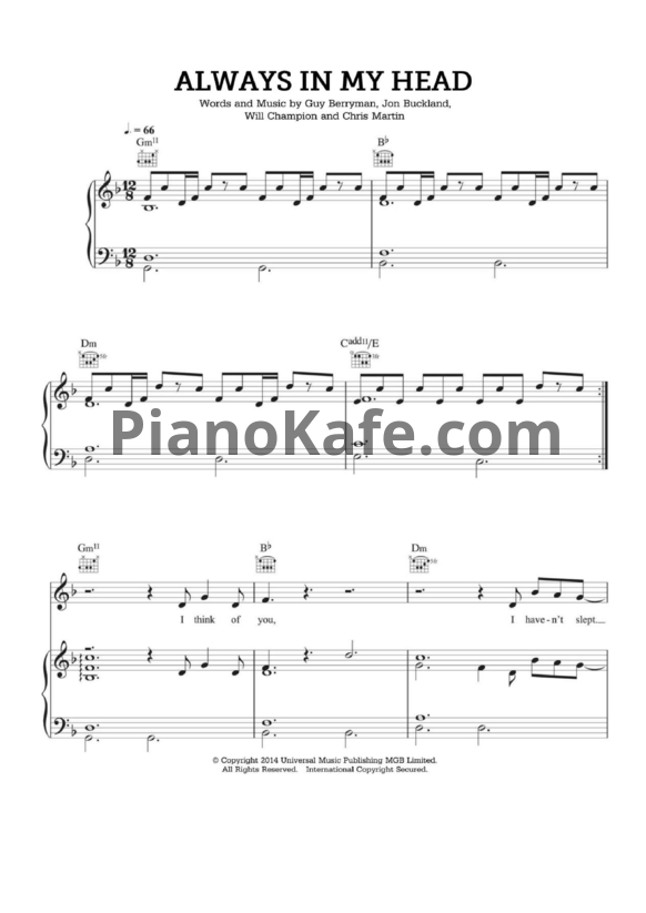 Ноты Coldplay - Always in my head - PianoKafe.com