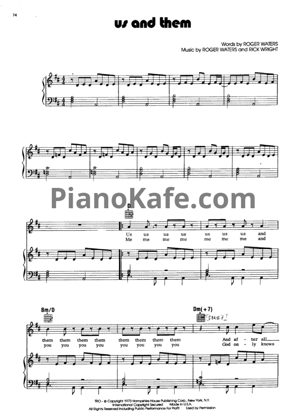 Ноты Pink Floyd - Us and them - PianoKafe.com